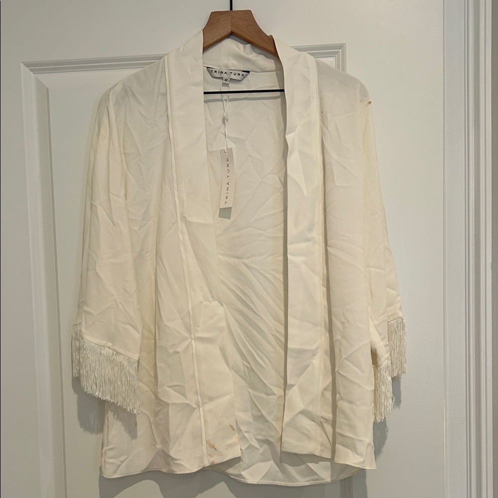 Trina Turk Cream Open-Front Kimono Jacket